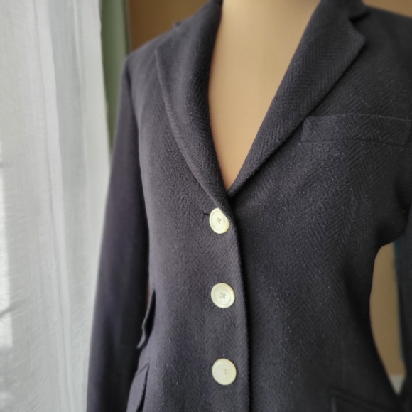 Ralph Lauren Navy Women's Blazer with White Buttons 100% Silk Size 4 - Picture 4 of 10